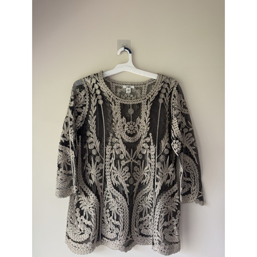 Cato Womans Top Medium Lace Mesh Embroidered Bell Ethereal Fairy Cottage